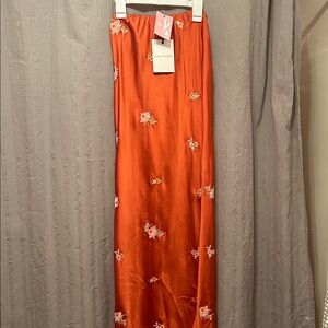 Burnt Orange Embroidered Floral Midi Skirt